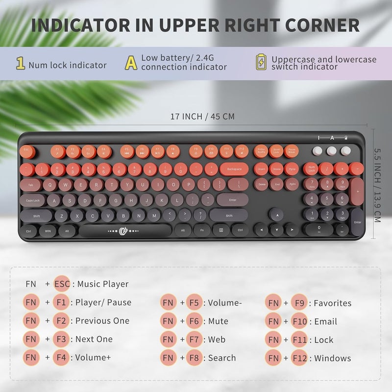 FOPETT Wireless Keyboard and Mouse Combo, 104 Keys Full-Sized 2.4 GHz Round Keycap Colorful Keyboards, USB Receiver Plug and Play, for Windows, Mac, PC, Laptop, Desktop (BlackOrange) - Image 2